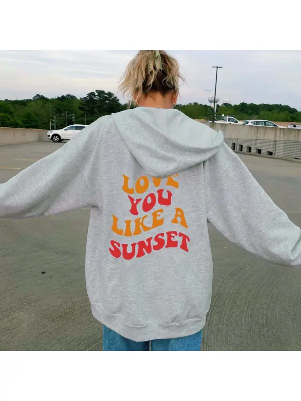 Love You Like A Sunset Print Women's Casual Hoodie - Anrider.com 
