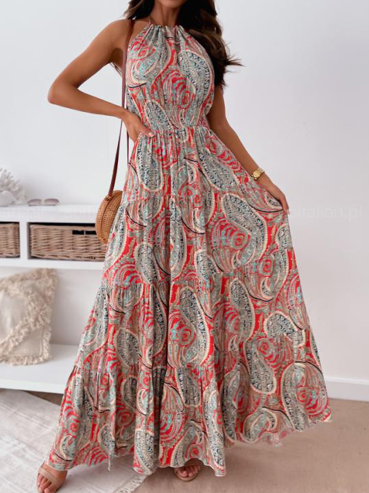Paisley print Suspender paneled Hem Maxi Skirt