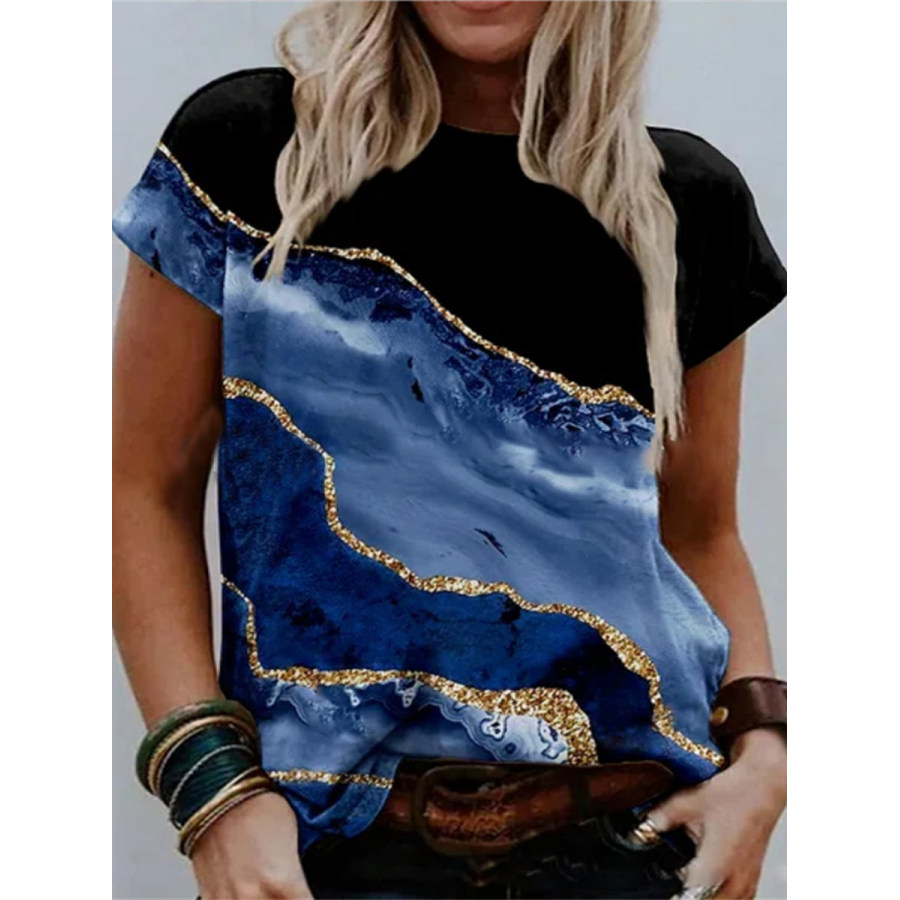 

Casual Crew Neck Abstract Texture Print Short Sleeve T-Shirt