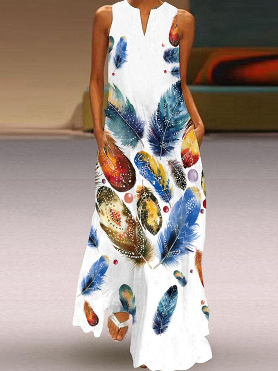 Summer Print V Neck Sleeveless Dress