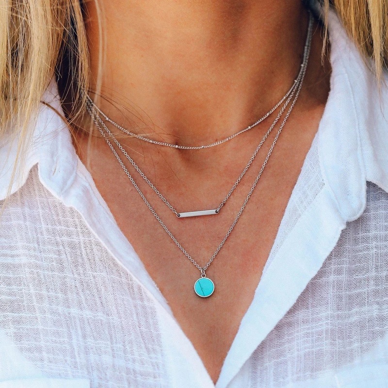 Layered Disc Turquoise Pendant Necklace