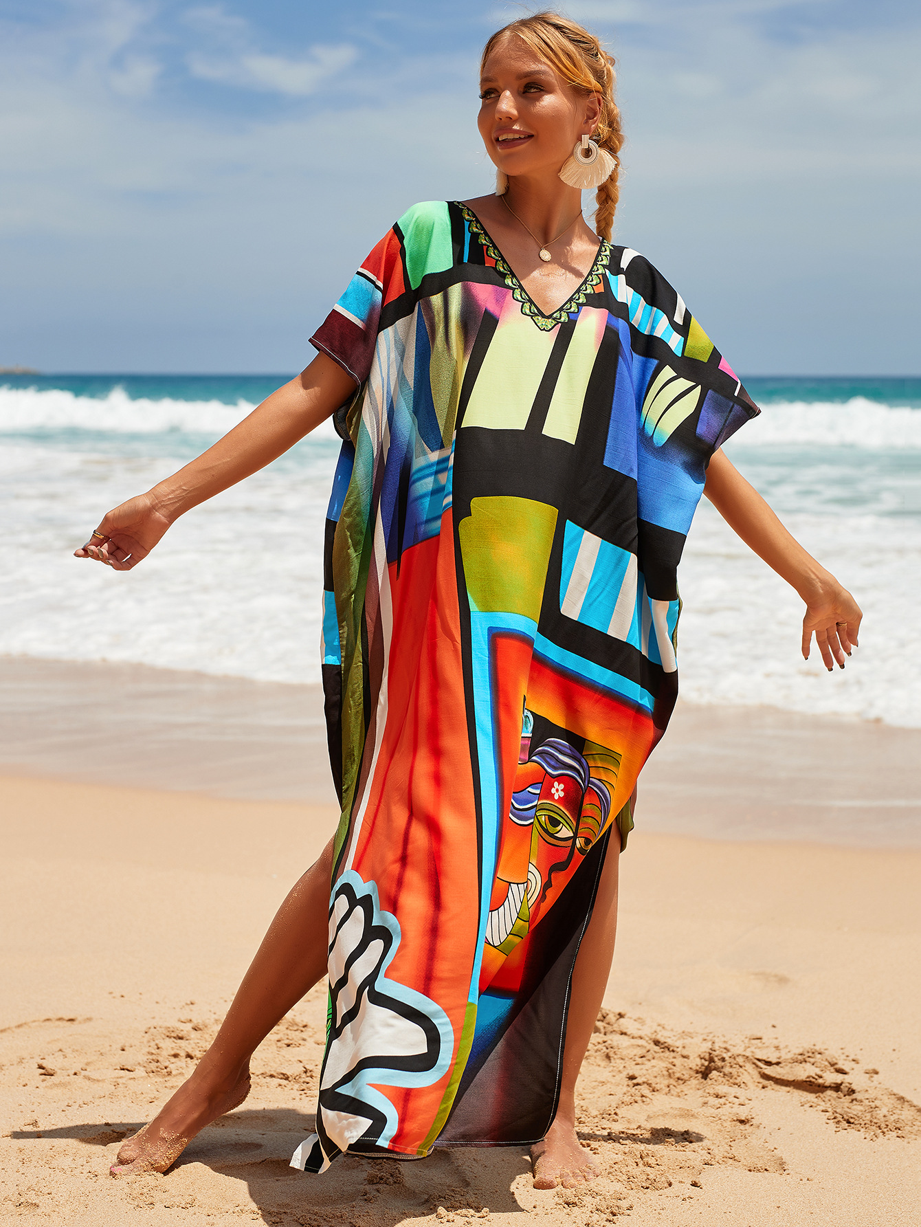 Women's Abstract Print Resort Beach Cover Up Dress