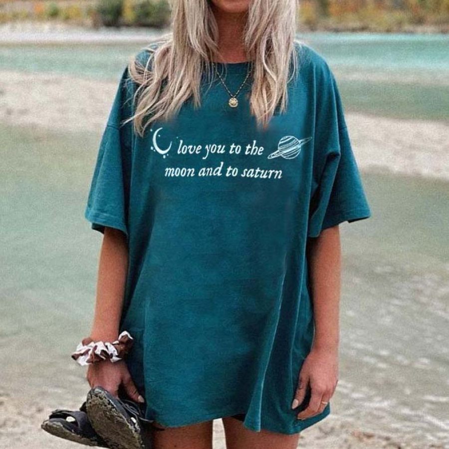

Women's Love You To The Moon And To Saturn Oversized Cotton T-Shirt