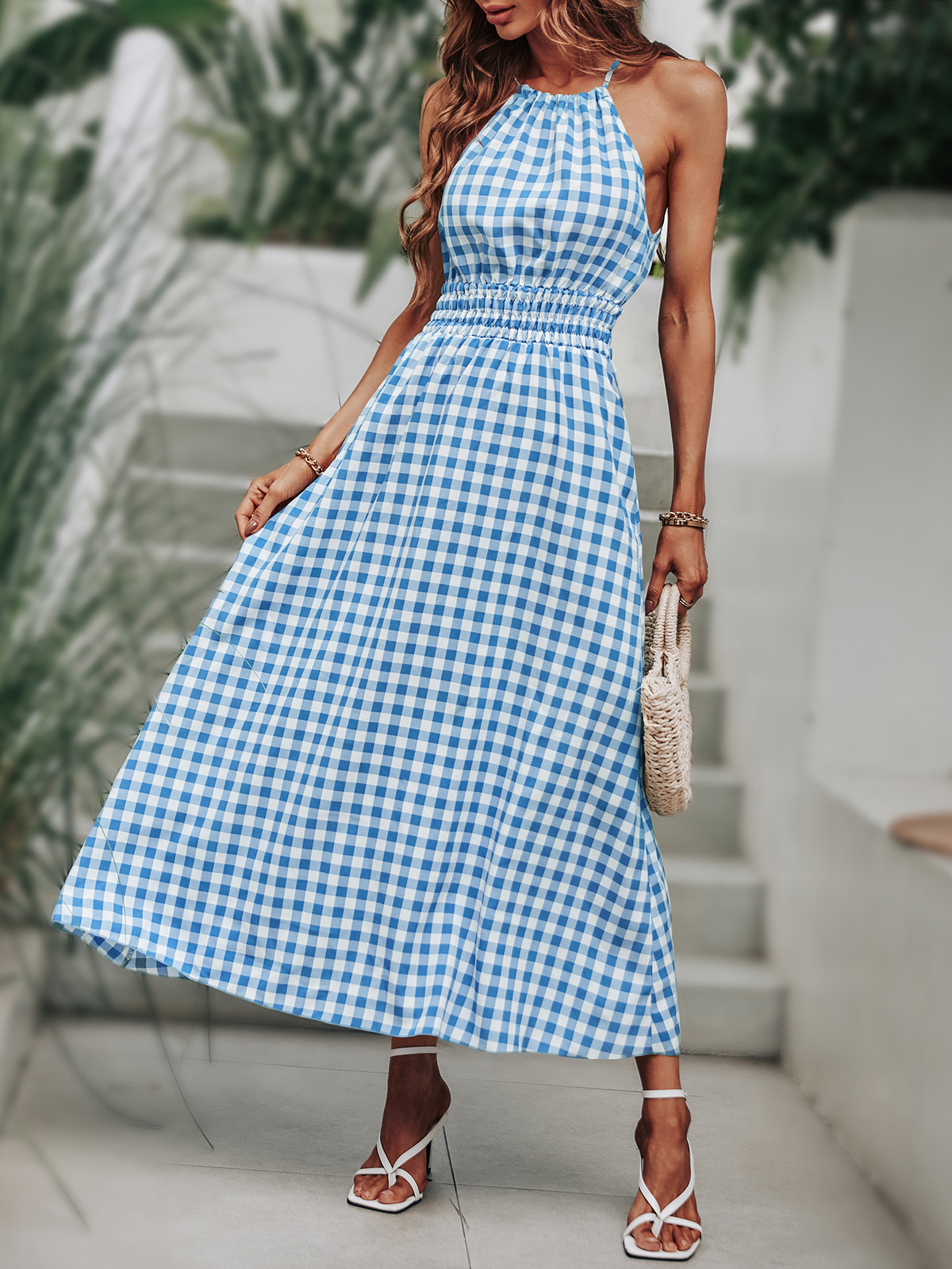 Casual Plaid Sling Waist Dress