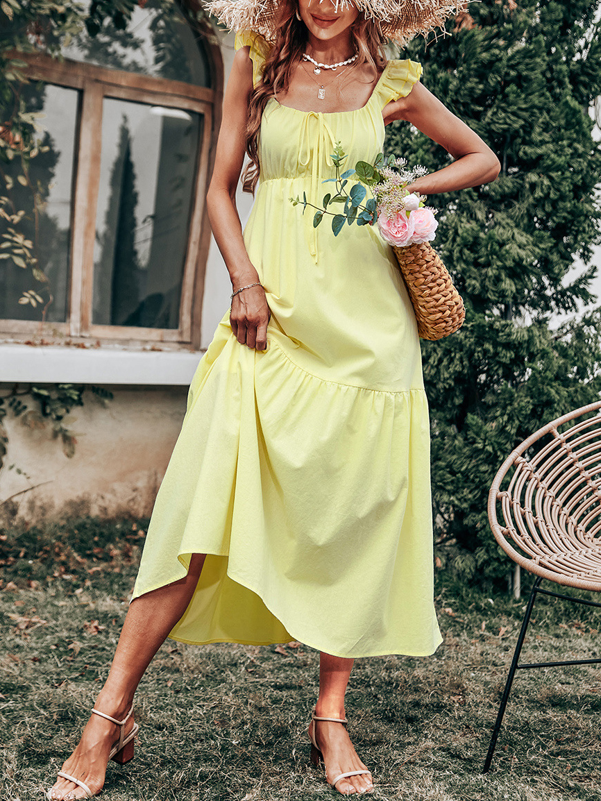 Yellow Sling High Waist Sleeveless Swing Maxi Dress