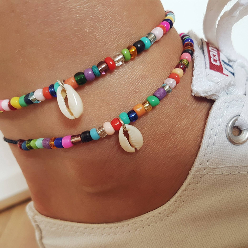 Simple Beach Colorful Mixed Beads And Shell Anklet