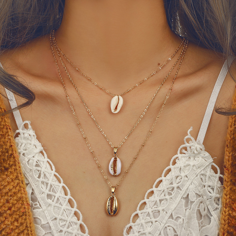 Boho Shell Triple Pendant Necklace