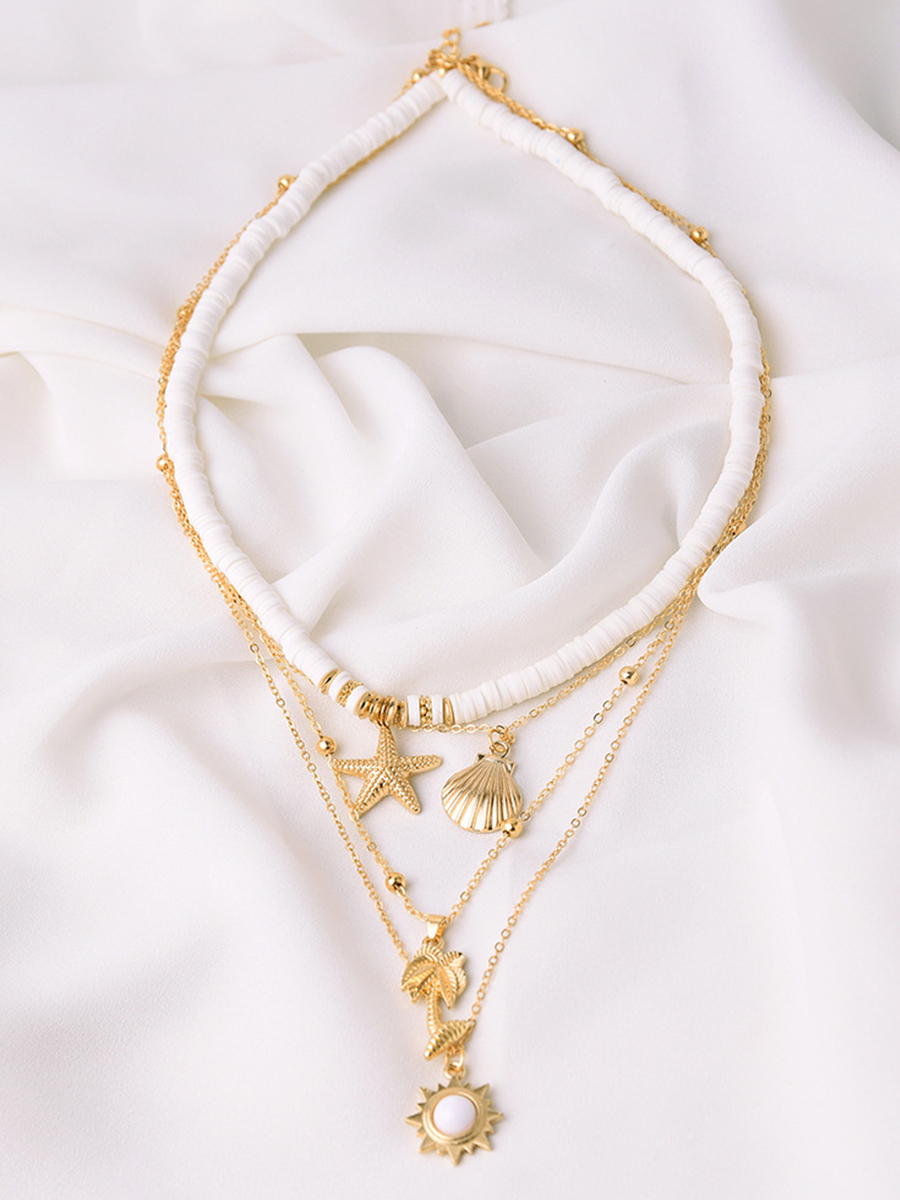 European And American Cross border New Products Retro Soft Pottery Starfish Shell Necklace Simple Sun Coconut Alloy Jewelry Foreign Trade Wholesale