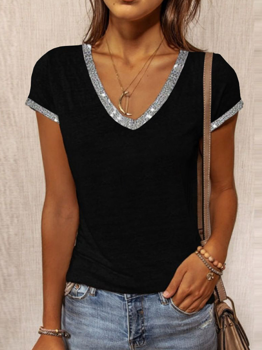 V Neck Contrast Slim Fit Short Sleeve T Shirt