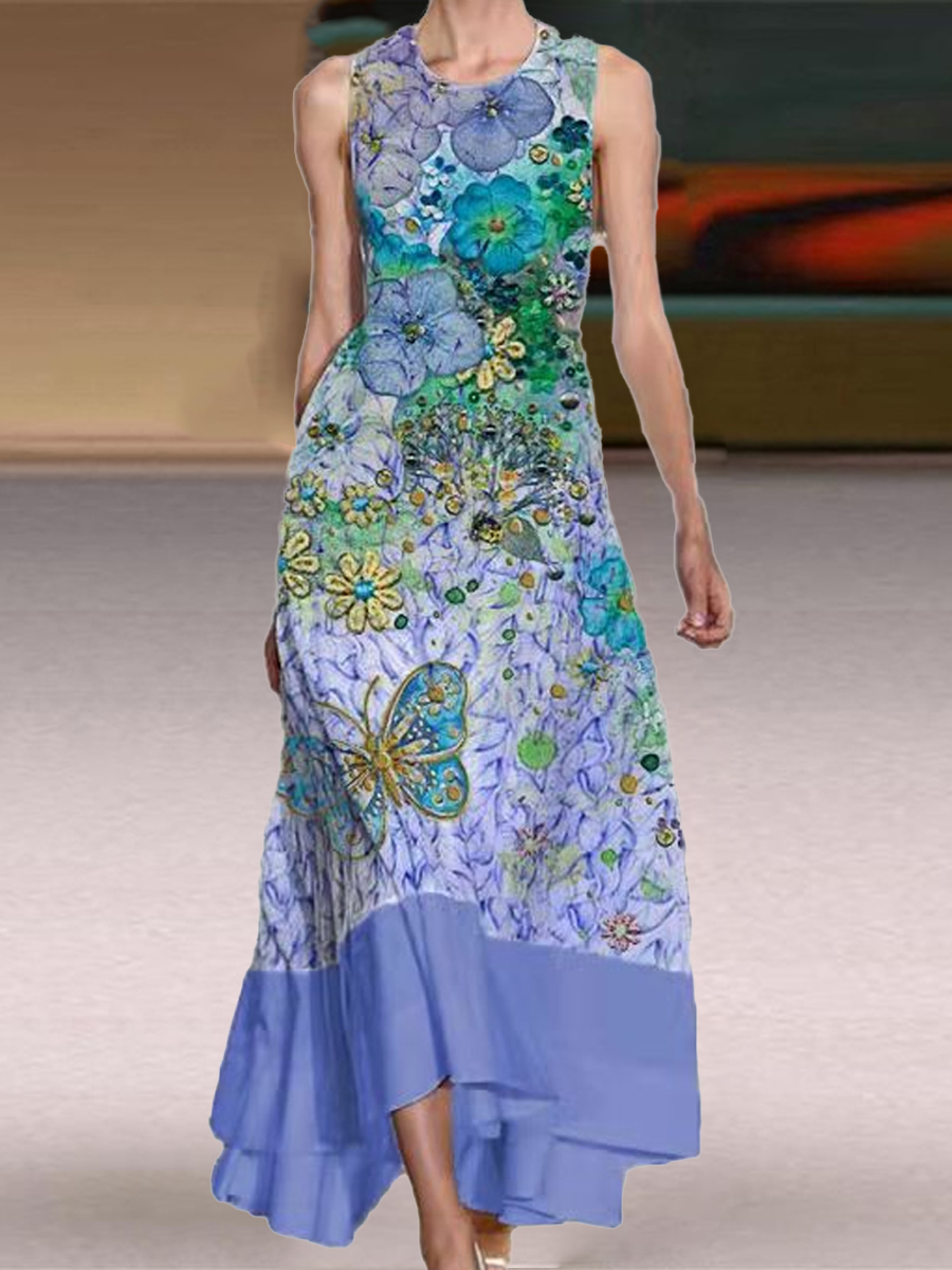 Resort Ladies Print Crew Neck Dress