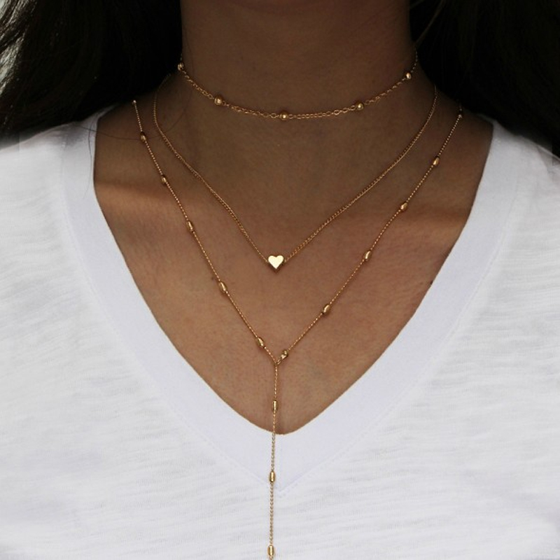 Fashion Casual Heart Pendant Necklace Set