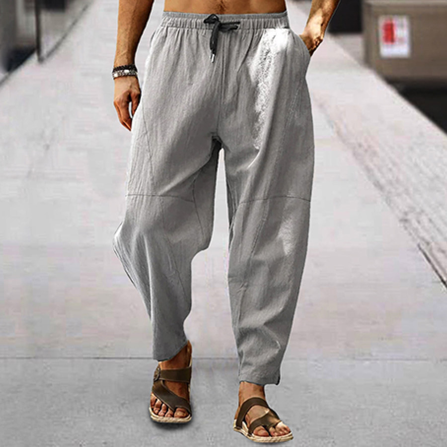 

Мужские льняные свободные брюки-карандаш в стиле хип-хоп с кулиской и фонариком