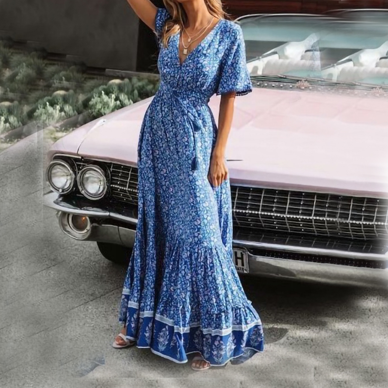 Women's Print Dress Cross border Explosion Style Bohemian Long Dresses