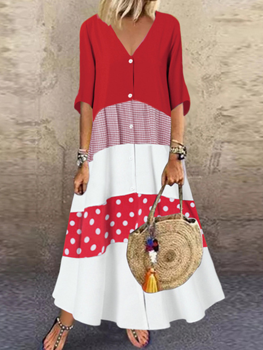 Summer V neck Short sleeved Printed Maxi Dress