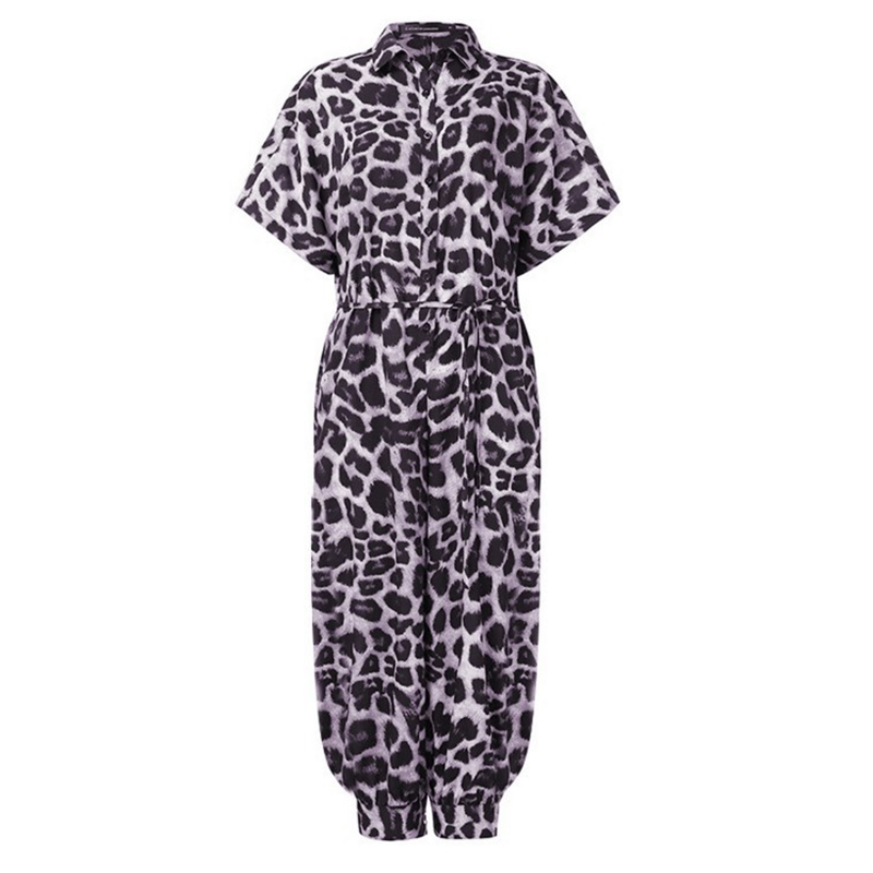 Ladies Vintage Short Sleeve Button Print Jumpsuit