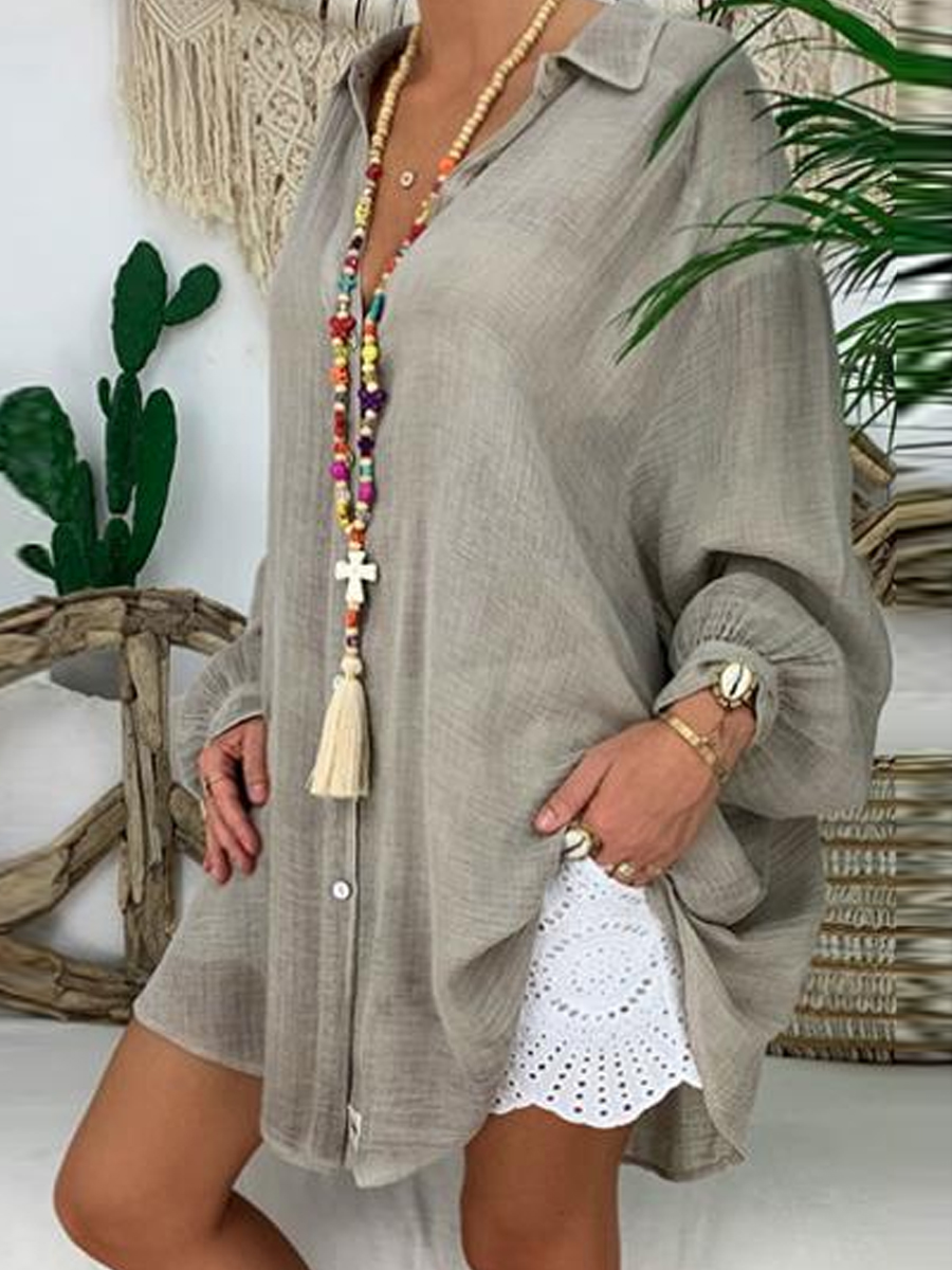 Loose Casual Solid Color Chic Lapel Long Sleeve Shirt
