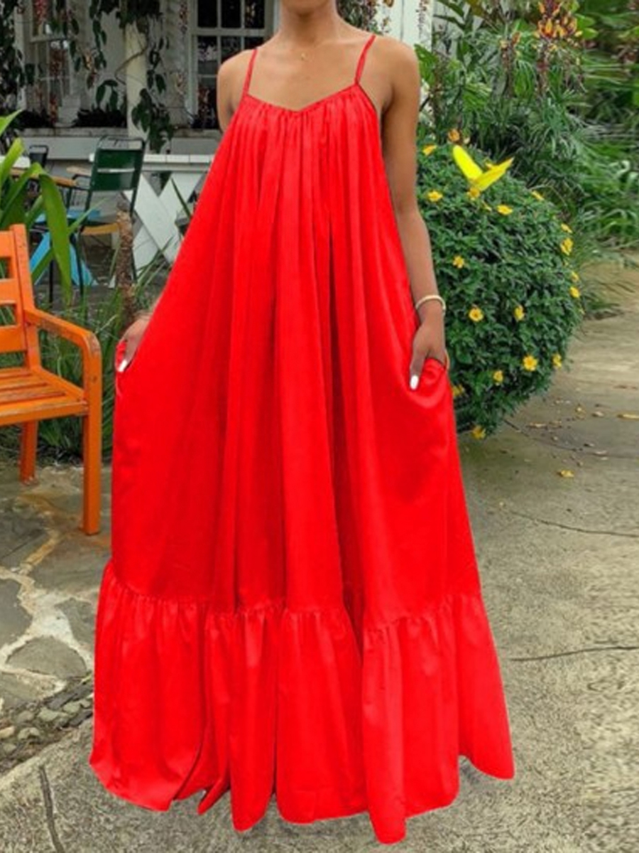 Casual Solid Strap Sleeveless Beach Maxi Dress
