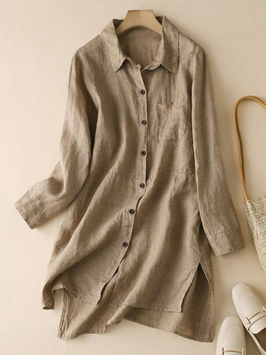 Casual Loose Solid Color Cardigan Long Sleeve Blouse
