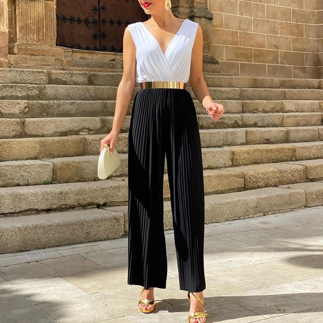 Fashion Color Matching Sleeveless Jumpsuit