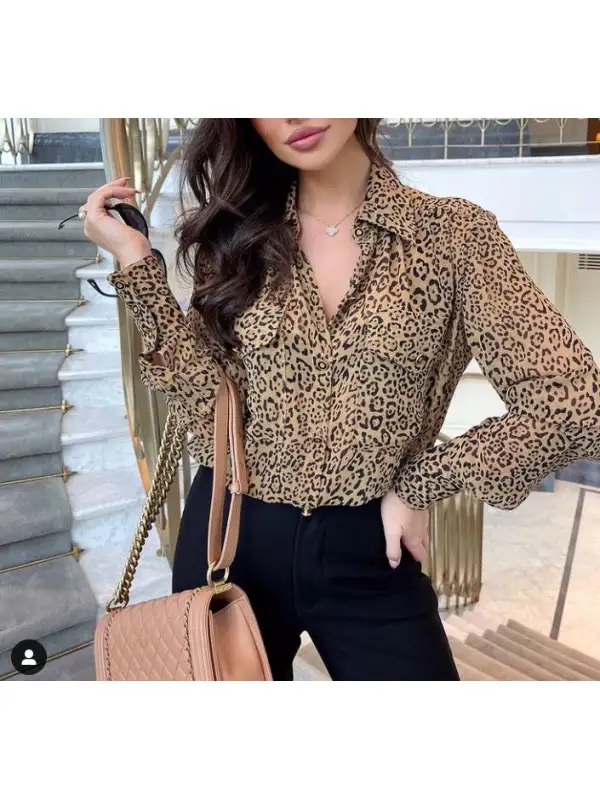 Leopard Print Long Sleeve Blouse For Ladies - Minicousa.com 