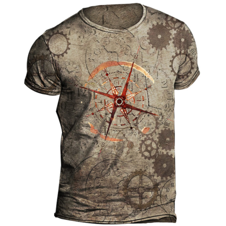 

Fashion Retro Casual Short-Sleeved T-shirt-MECHANICAI CLOCK