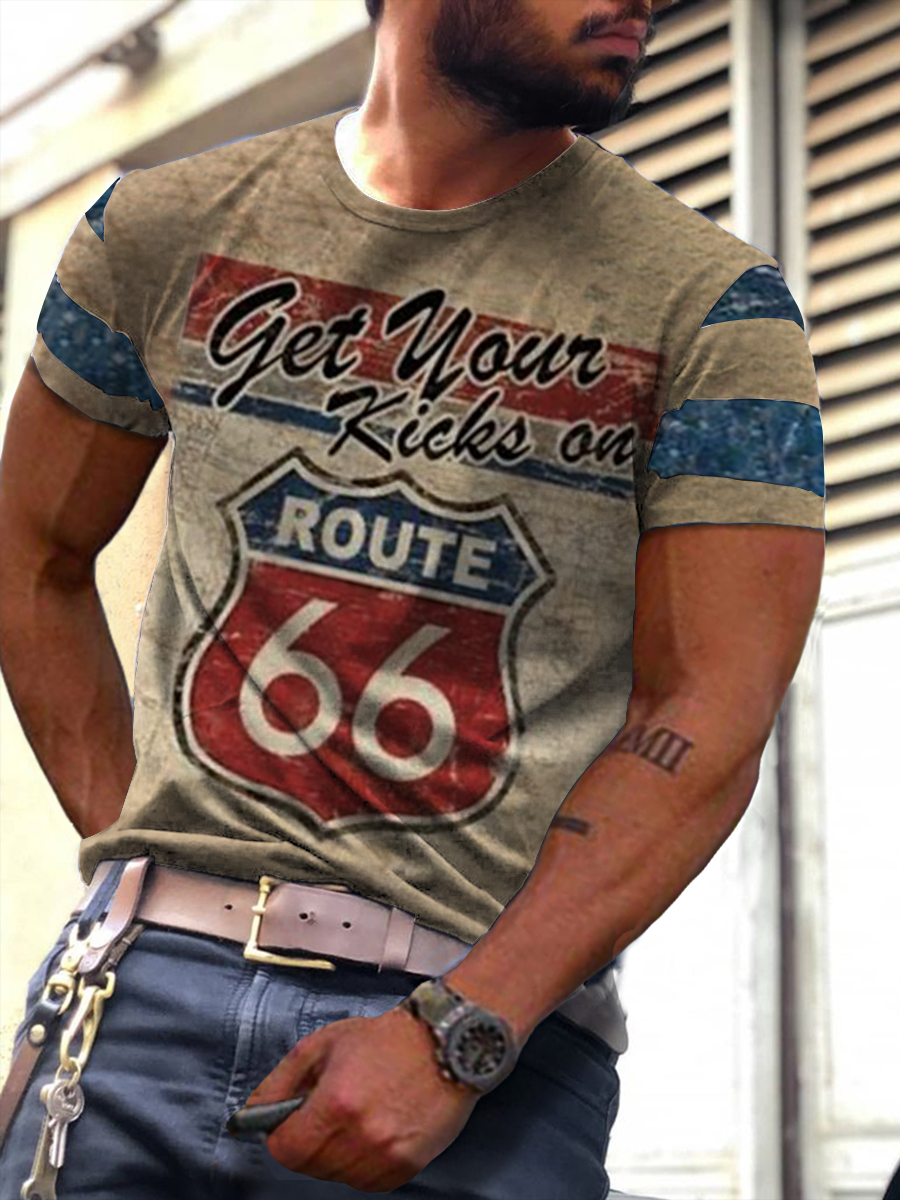Mens Crew Neck Route Chic 66 Short Sleeve Tops T-shirts