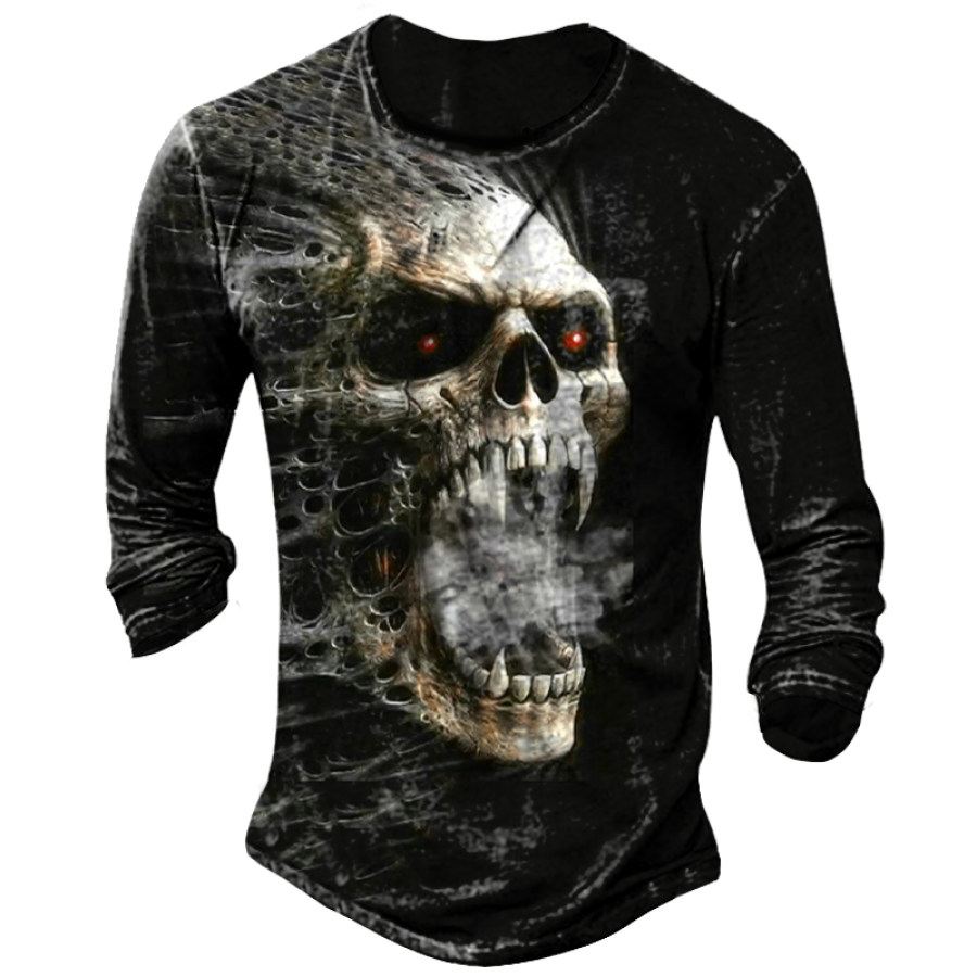 

Mens Black Skull Print Long Sleeve Top