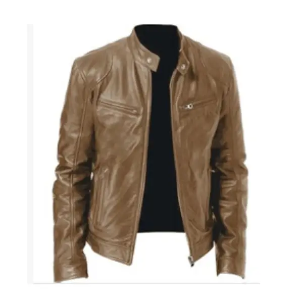 Mens Leather New PU Coat Stand Collar Leather Jacket - Fineyoyo.com 