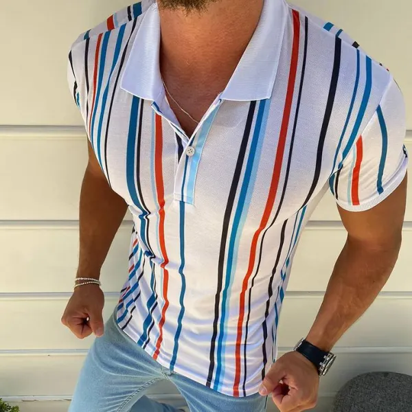 Striped Print Polo Shirt - Menilyshop.com 