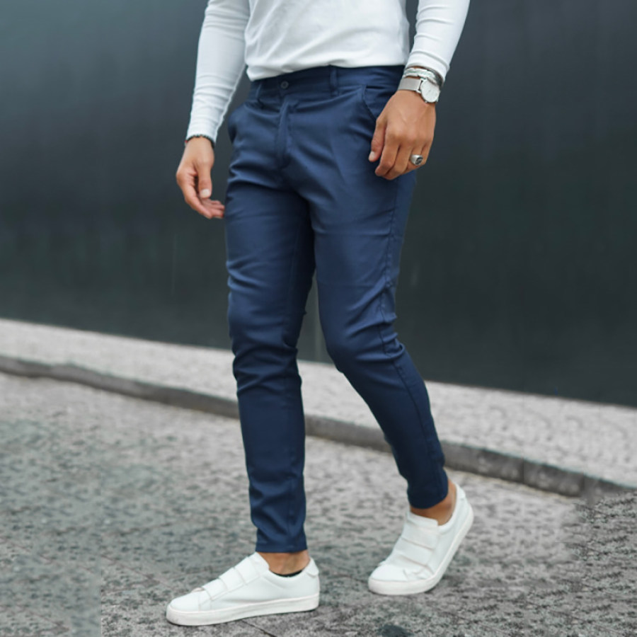 

Men's Solid Color Tight Fit Casual Pants