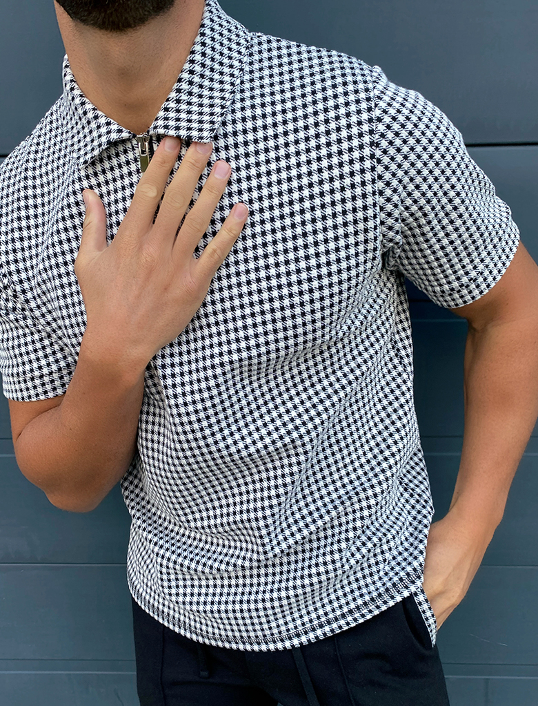Portman Check Slim Fit Polo Black