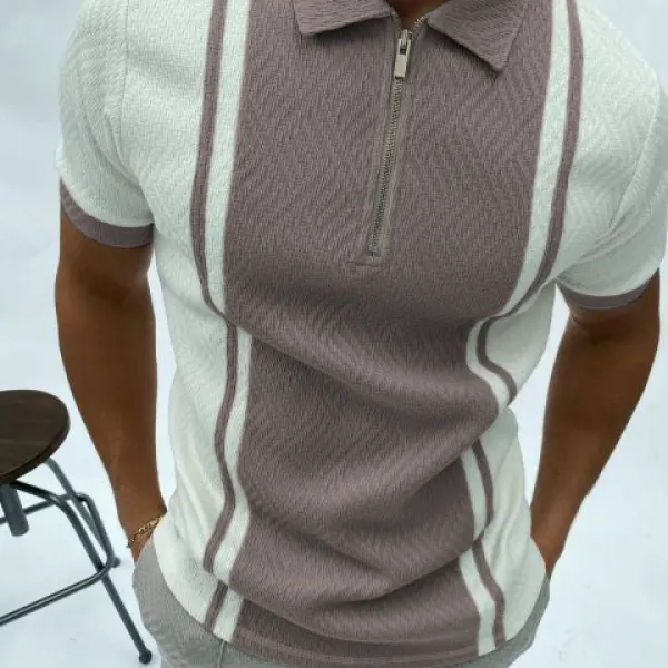 Herringbone Jacquard Color Block Slim Fit Polo Shirt - Salolist.com 