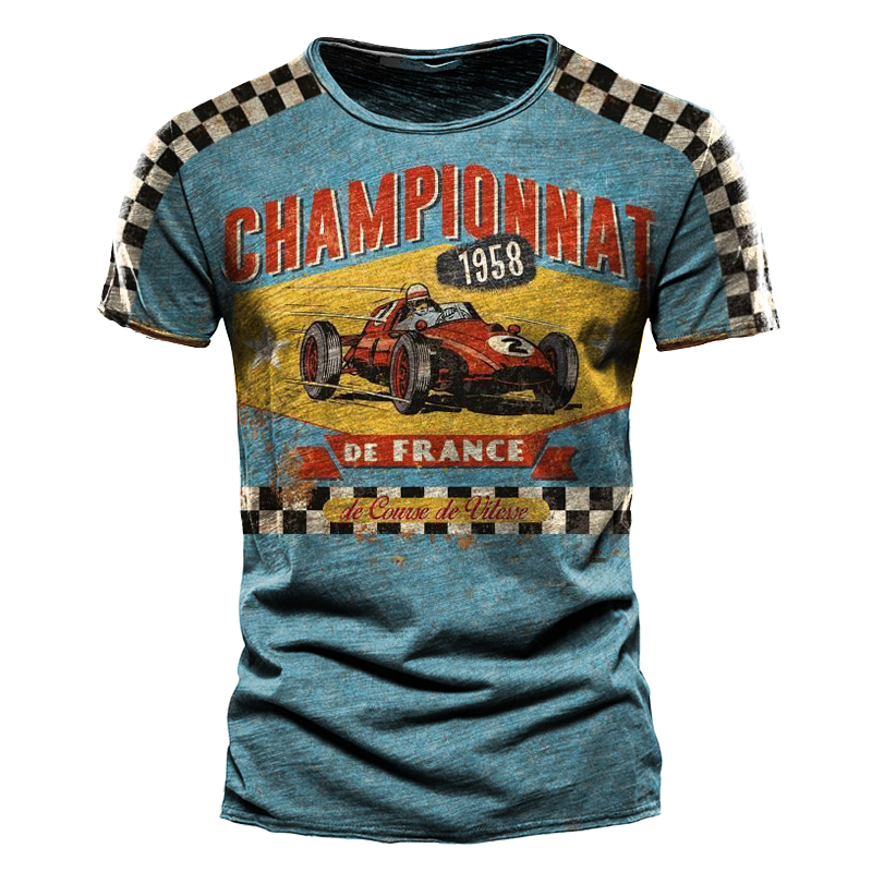 Mens Outdoor Distressed Motorcyclemotor Chic Oil Print T-shirt