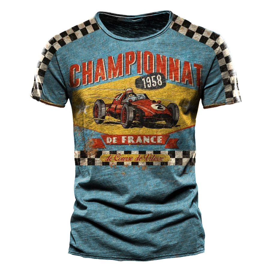 Mens Outdoor Distressed Motorcyclemotor Oil Print T-shirt