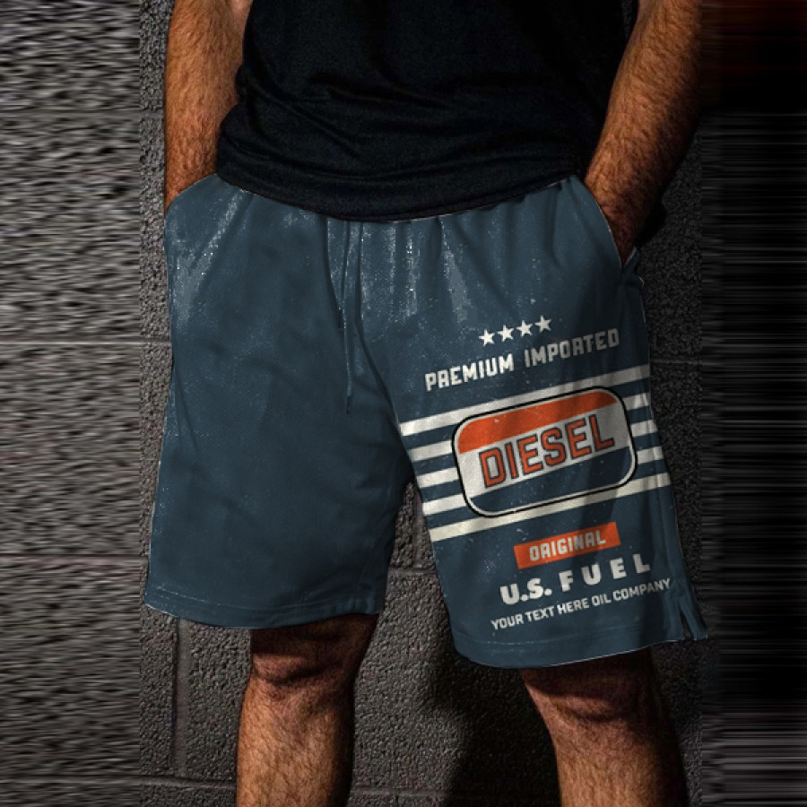 

Mens Vintage Motor Diesel Oil Badge Printed Pants