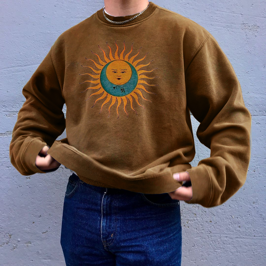 Men Vintage Casual Art Sun Print Sweatshirt