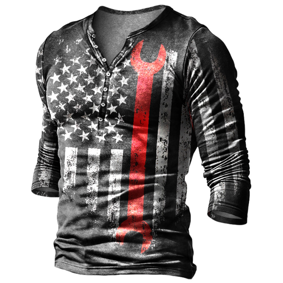 

Men's Outdoor Casual Retro Printed Long-sleeved T-shirt