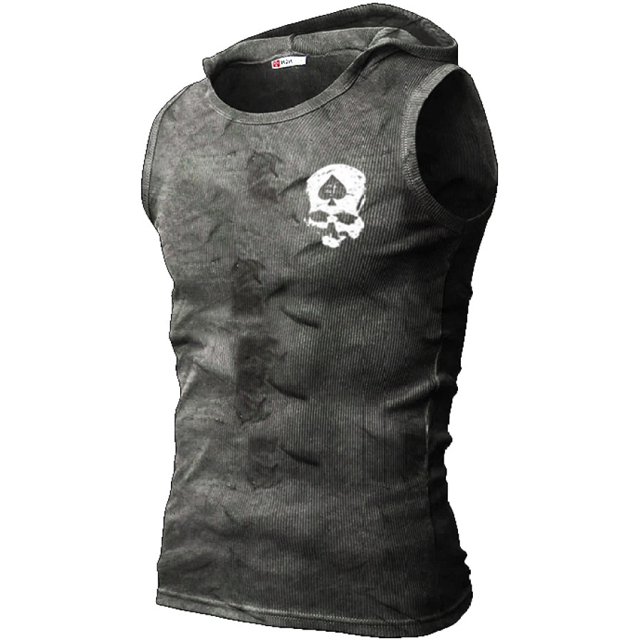 

Men's Retro Skull Print Hooded Sleeveless Tank Top