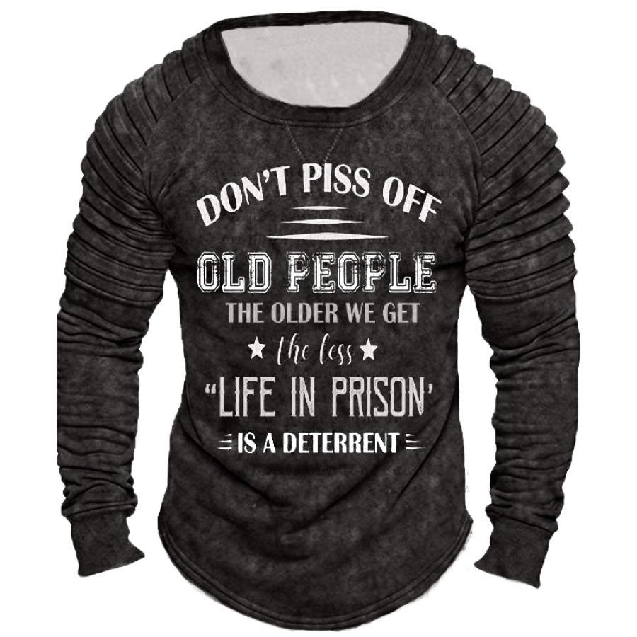 

Men's Outdoor Letter Print Pleated Long-sleeved Sweatshirt