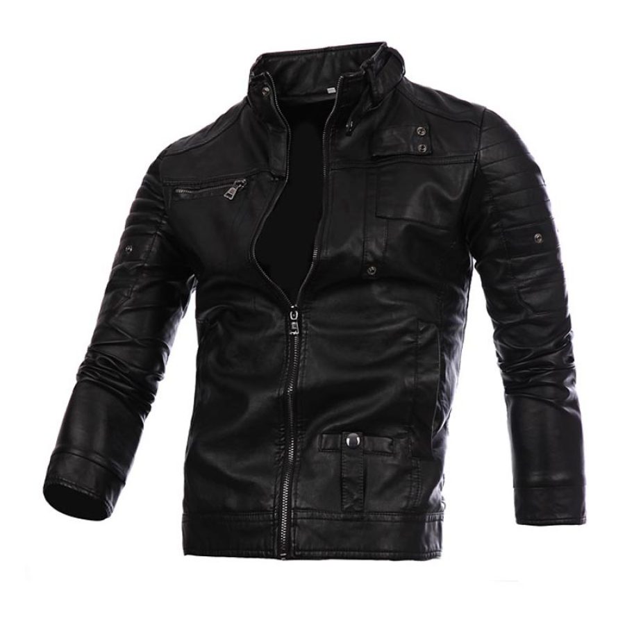 

Men's Stand Collar Leather Jacket