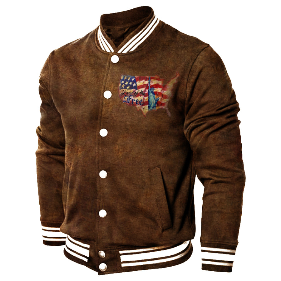 

American Freeland Print Loose Baseball Jacket