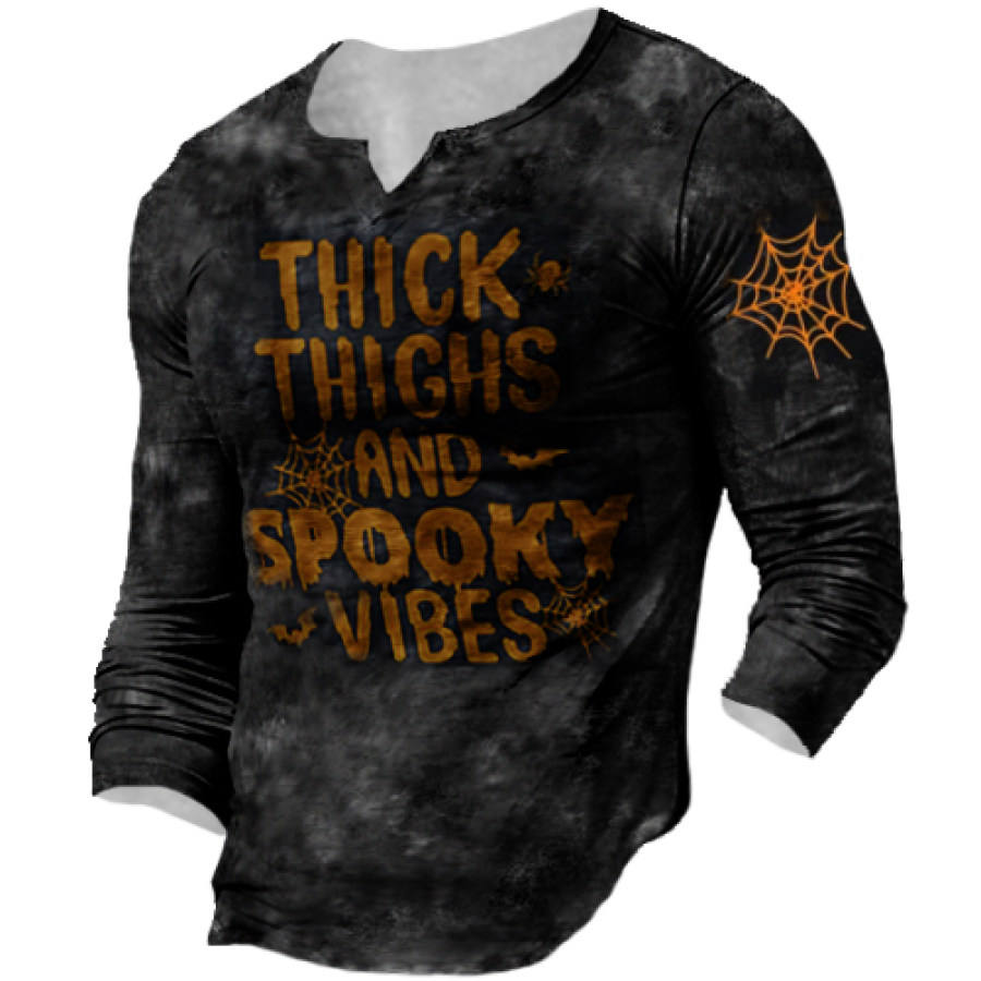 

Men's Retro Halloween Letters Print Long Sleeve T-Shirt
