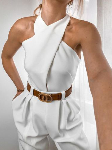 Ladies Elegant Sexy Solid Color Sleeveless Top Shirt