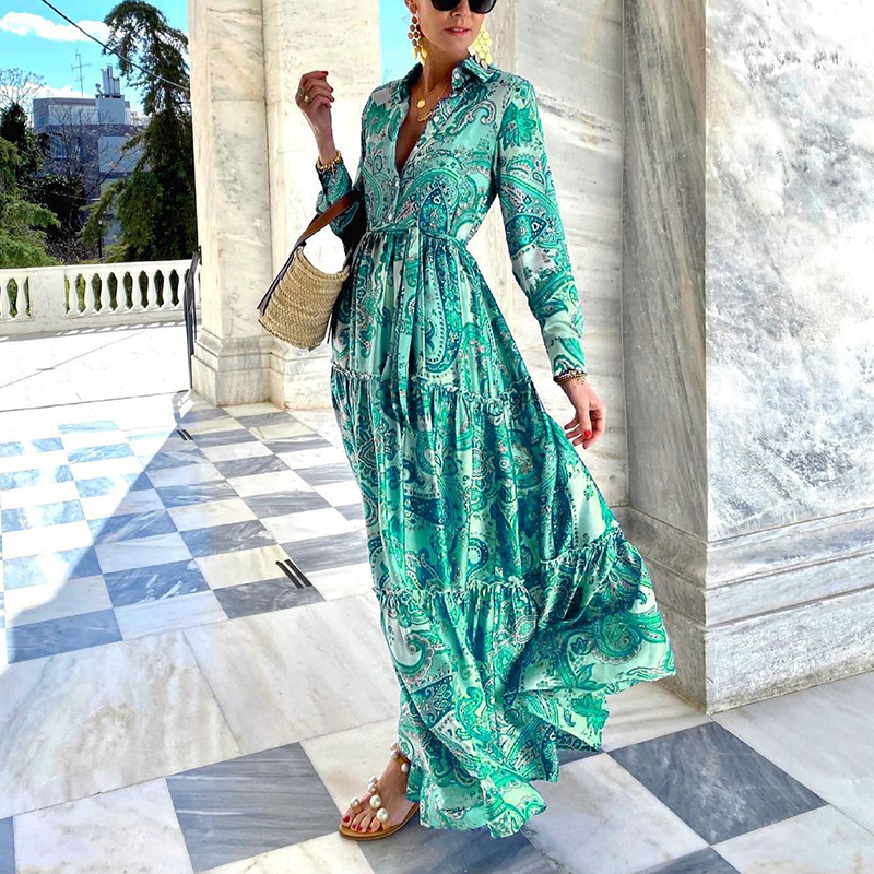 Fashion Long Sleeve Holiday Print Dress