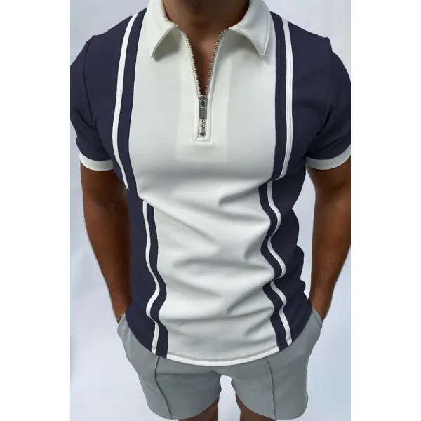 Contrast color block short-sleeved polo shirt - Stormnewstudio.com 