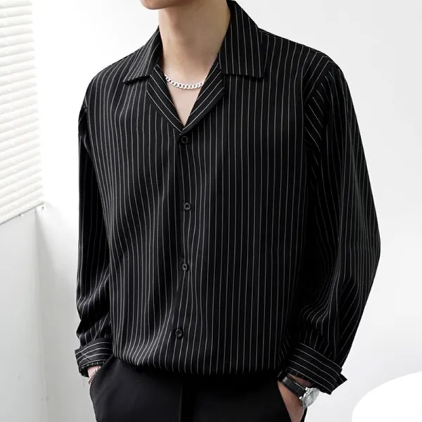 Fashion lapel long sleeve striped shirt - Stormnewstudio.com 
