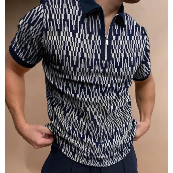 Patterned texture casual short-sleeved polo shirt - Stormnewstudio.com 