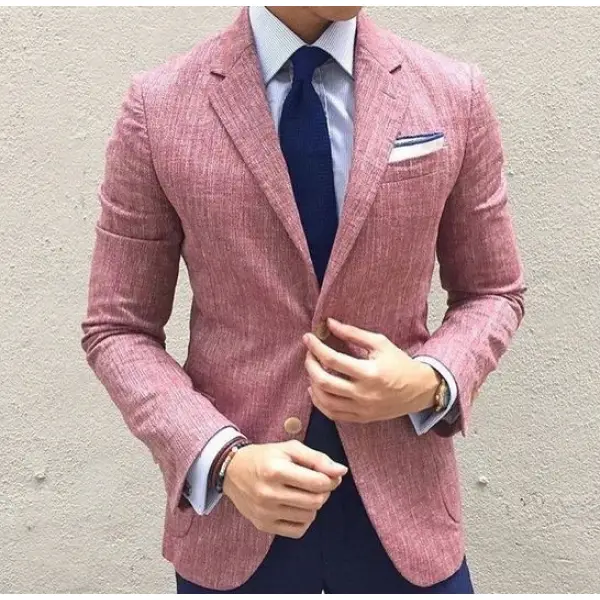 Men's business casual evening fit cotton and linen linear suit - Stormnewstudio.com 