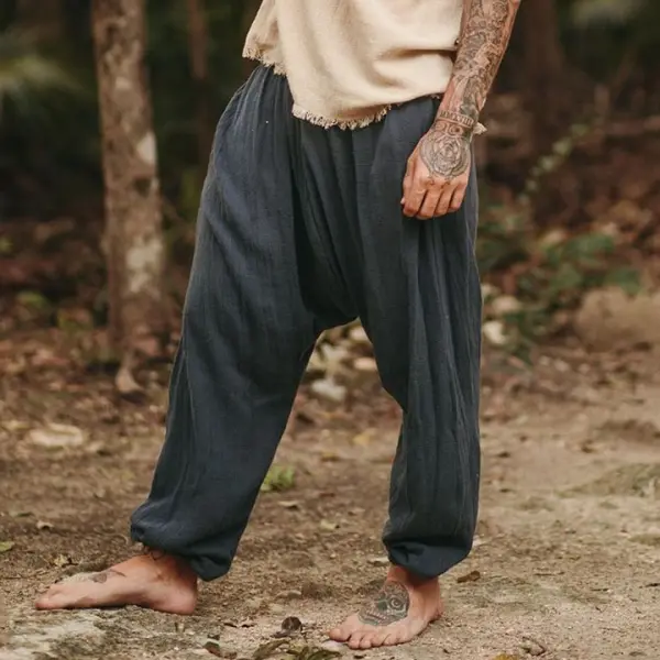 Men's linen holiday plain harem pants - Stormnewstudio.com 