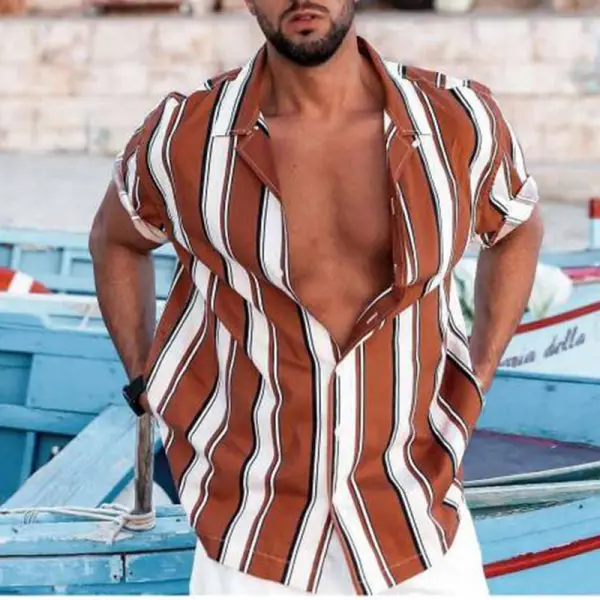 Striped holiday style short-sleeved shirt - Stormnewstudio.com 